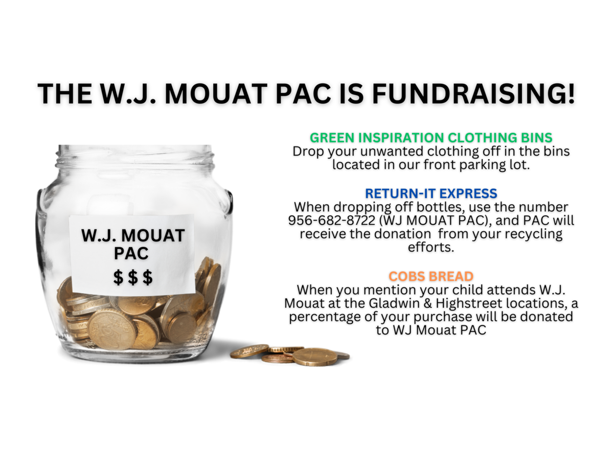 WJ Mouat Pac Fundraising banner with penny jar
